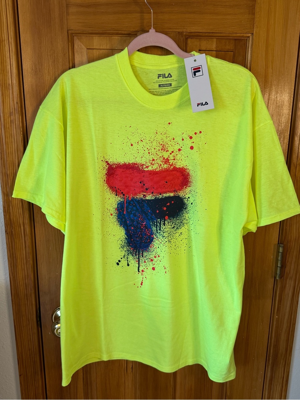 FILA Neon Yellow Graphic Spray-Print Men's T-Shirt